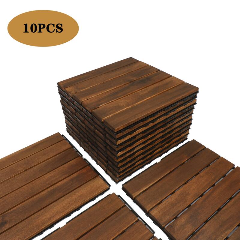 12" x 12" Square Patio Wood Interlocking Deck Tiles(Box of 10/20/30)