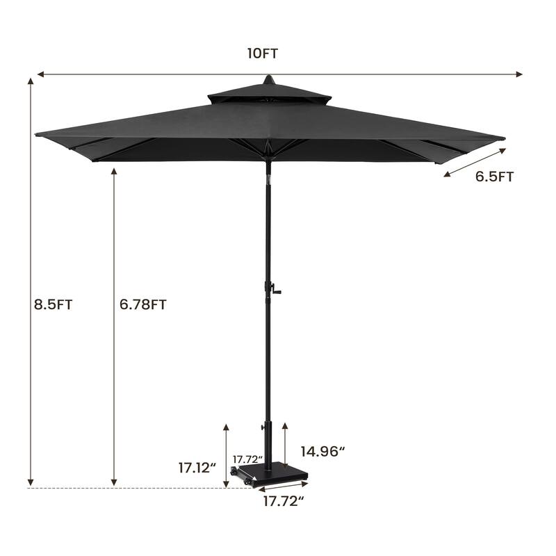 Pellebant Outdoor Patio 10 X 6.5 FT Double Top Market Umbrella with Wheels Base Stand
