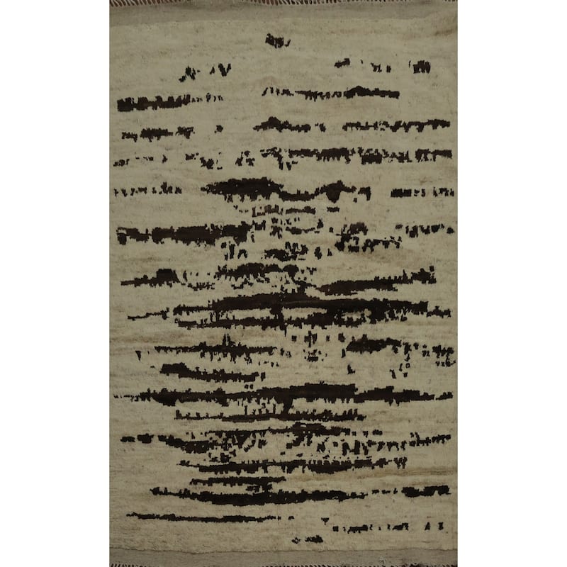Hand Knotted Oriental 100% Wool Carpet Modern Abstract Beige & Ivories Moroccan Area Rug - 8' 2'' X 5' 3''