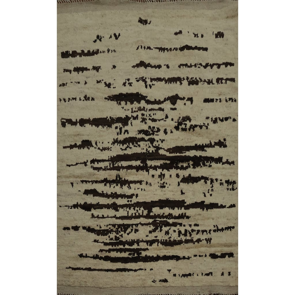 Hand Knotted Oriental 100% Wool Carpet Modern Abstract Beige & Ivories Moroccan Area Rug - 8' 2'' X 5' 3''