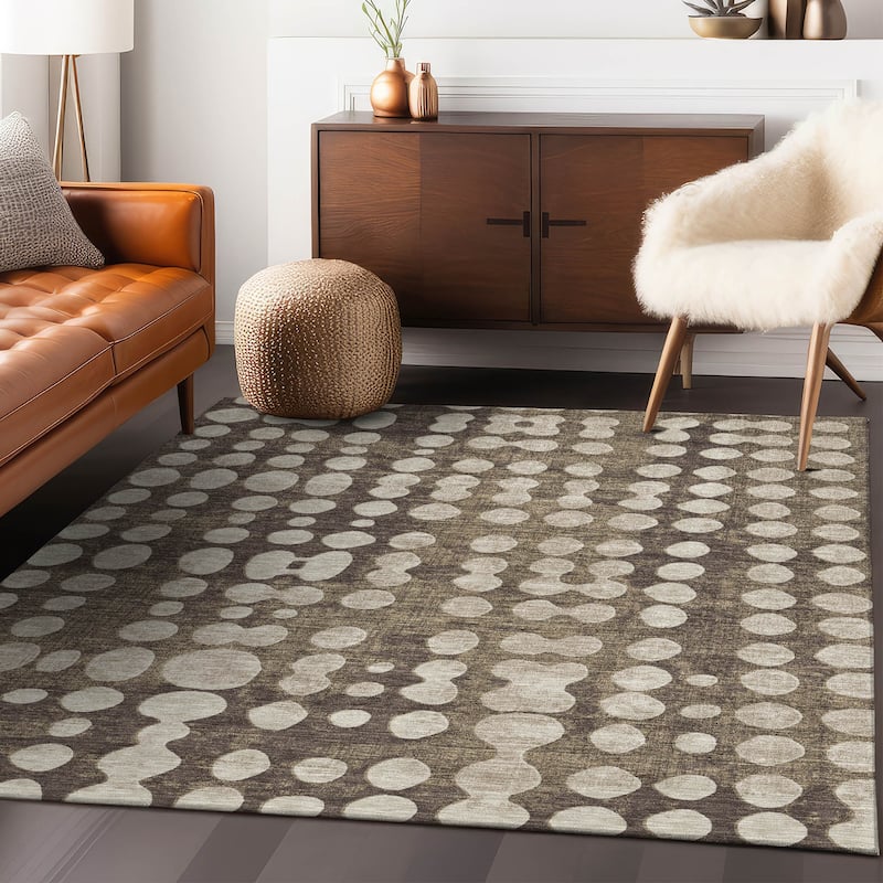 Machine Washable Indoor/ Outdoor Chantille Abstract Dots Rug