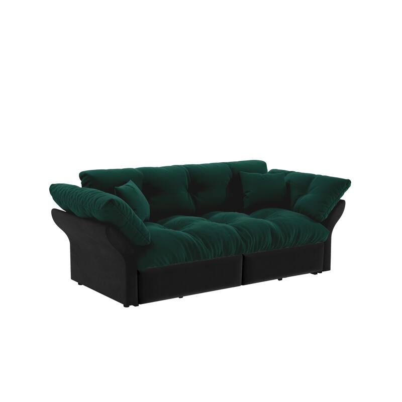 74.8" Queen Pull Out Sofa Bed, 3-in-1 Convertible Sleeper Tufted Sofa with 2 Soft Pillows,Multi-Functional Velvet Loveseat Bed