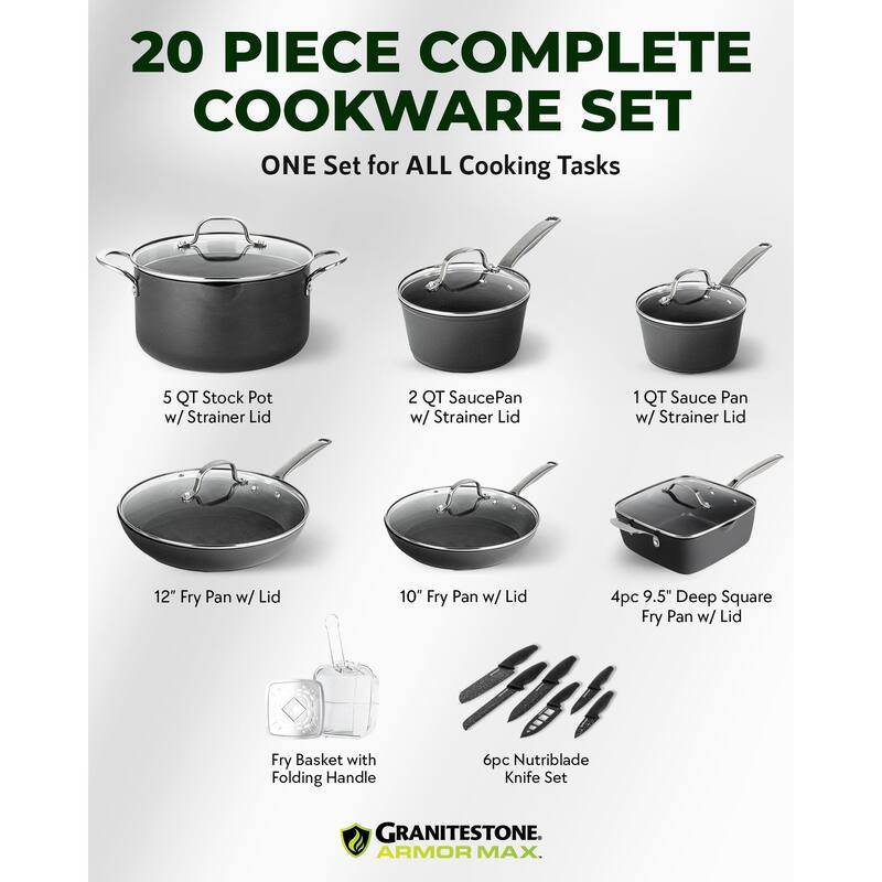 Granitestone Armor Max 20 Piece Hard Anodized Nonstick Cookware Set
