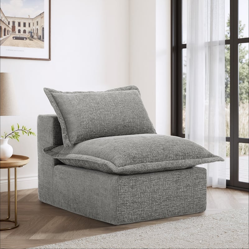 Comfy Cloud Couch Plush Modular Sectional Sofa For Living Room - Grey/Armless chair - Reversible