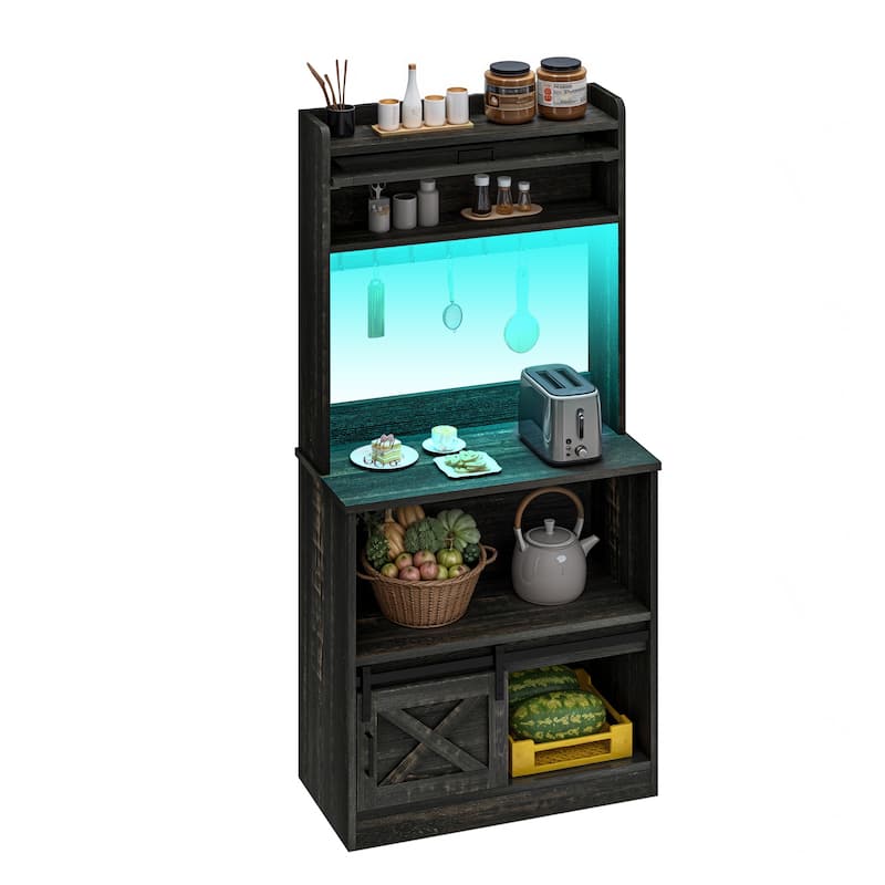 Moasis Farmhouse Kitchen Bakers Rack with Storage Shelves Microwave Oven Stand