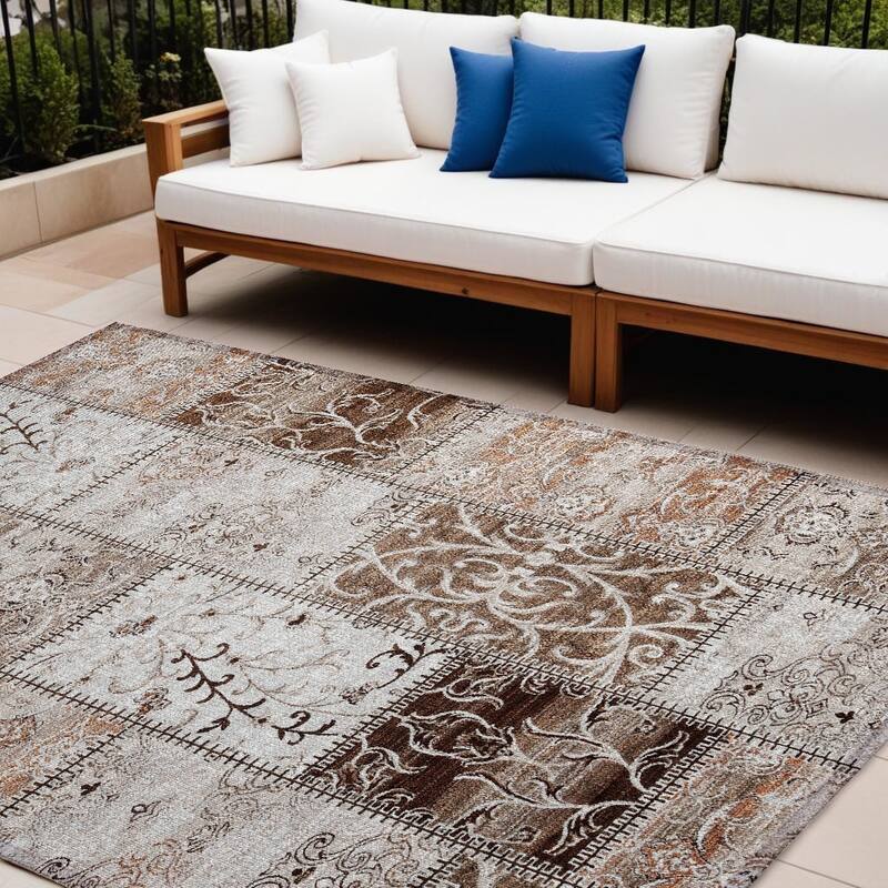 Elz Patchwork Weather Resistant Classic Meets Modern Outdoor Rug - 9' X 12' - Multi