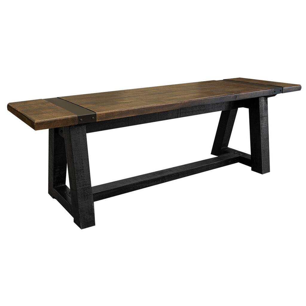 Ross 59 Inch Classic Dining Bench, Solid Mango Wood, Rustic Dark Brown