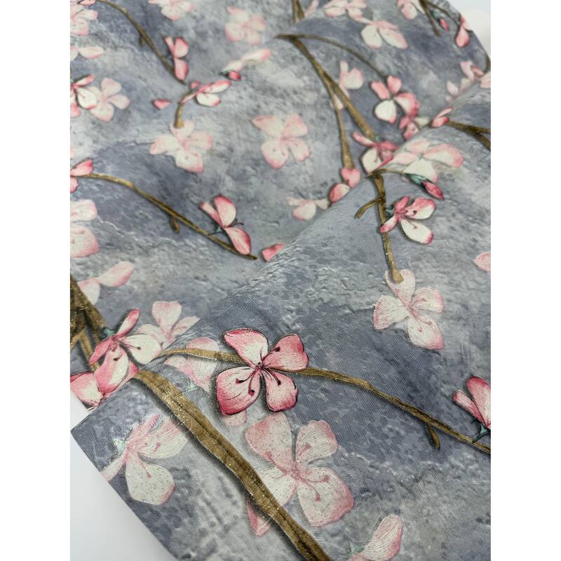 Pink Gray Cherry Blossom-Inspired Botanical Dimensional Wallpaper, Japanese Accent - Double Roll