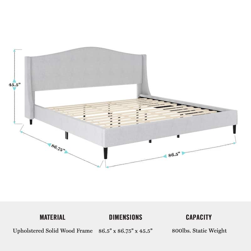 Martha Stewart Upholstered Platform Bed with Curved Headboard
