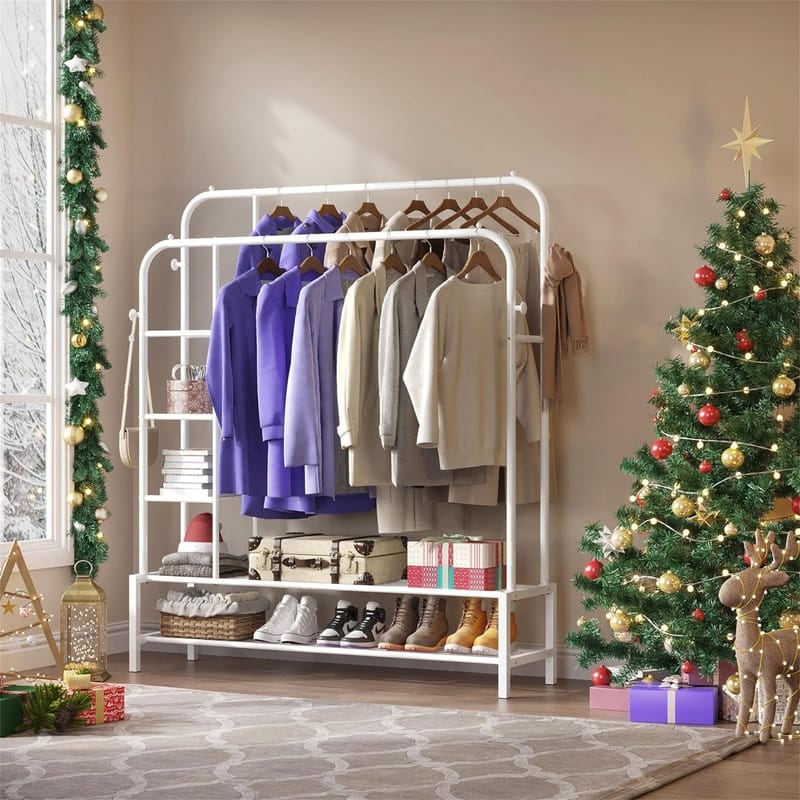 Double Rods Portable Garment Rack for Hanging clothes - 13"D x 49"W x 64.76"H