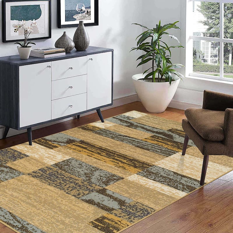 Superior Rockwood Patchwork Indoor Area Rug or Runner - 5' x 8' - Light Blue/Beige