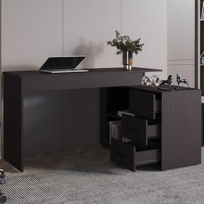 L-Shaped Computer Desk with 3 Drawers and Storage Space