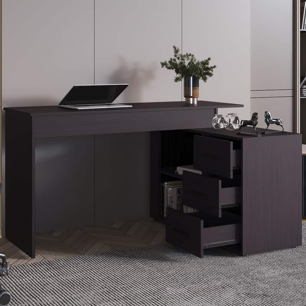 L-Shaped Computer Desk with 3 Drawers and Storage Space