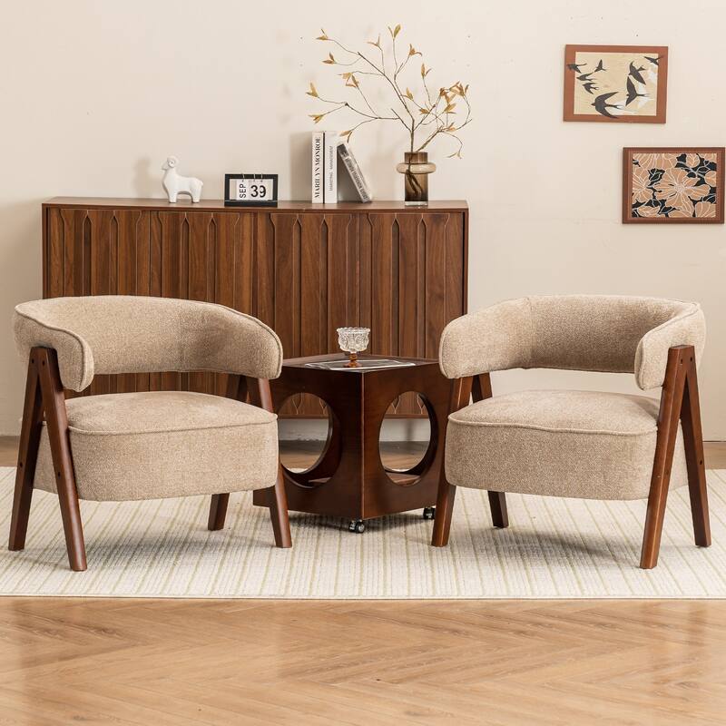Modern Accent Chair Set of 2, Upholstered Armchair with wooden legs for Living Room, Bedroom