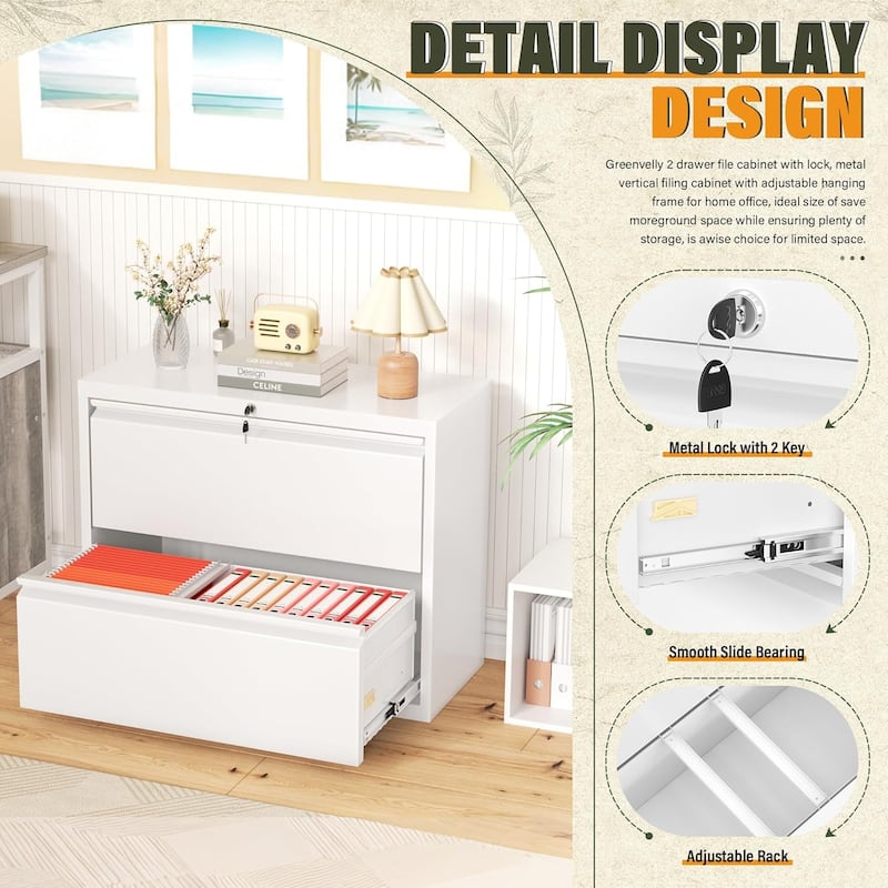 2 Drawer Lateral File Cabinet, Lockable Office Filling Cabinet