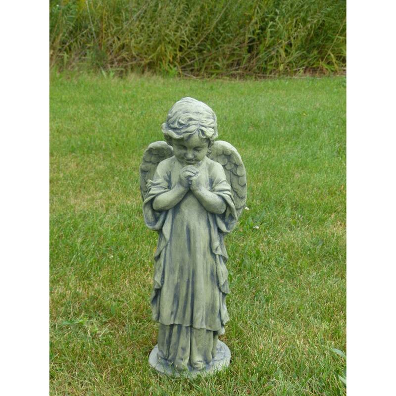 Standing Angel Outdoor Garden Statue - 26" - Old Stone