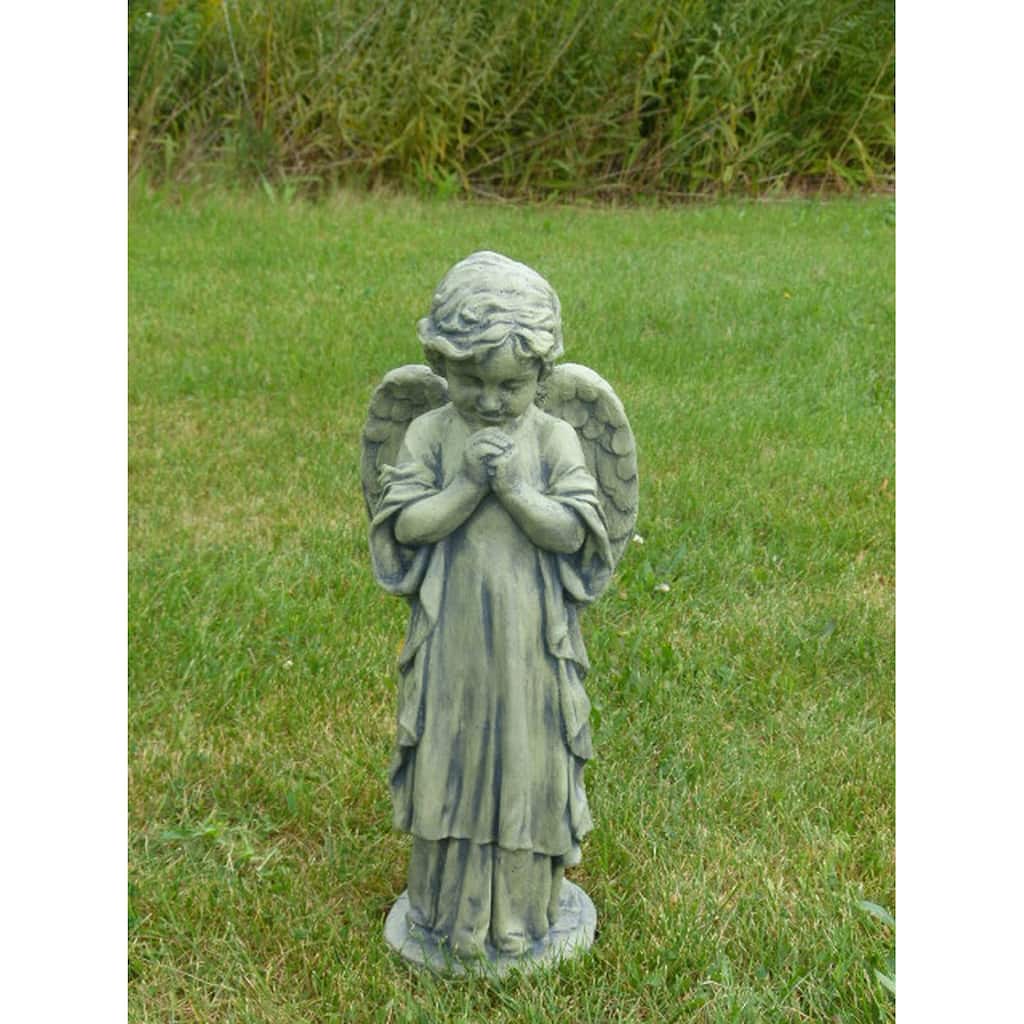 Standing Angel Outdoor Garden Statue - 26" - Old Stone