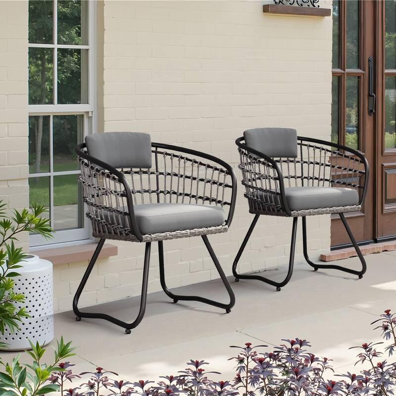 Outdoor Patio Wicker PE Rattan Dining Chairs Set with Seat Back Cushion