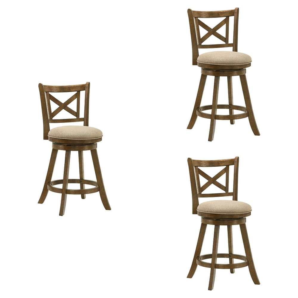 Kodi Modern Farmhouse Swivel Wood Counter Height Kitchen Bar Stool in Sepia Brown Finish with Fabric Upholstered Seat