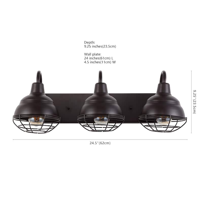 Cora 24.5" 3-Light Industrial Farmhouse Iron LED Vanity, Oil Rubbed Bronze by JONATHAN Y - 3 Light
