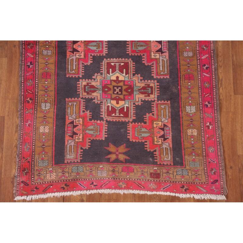 Hand Knotted Oriental 100% Wool Carpet Traditional Geometric Greys & Charcoal Meshkin Runner Rug - 10' 3'' X 3' 10''