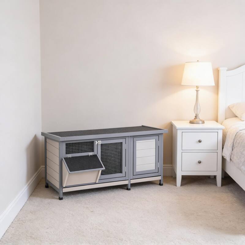 Wooden Pet House,Small Animal Cage Rabbit Hutch is designed for convenient cleaning - Gray - Gray