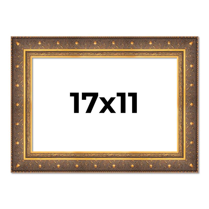 17x11 Frame Vintage Gold Solid Wood Picture Frame | 2.5 Inch Moulding