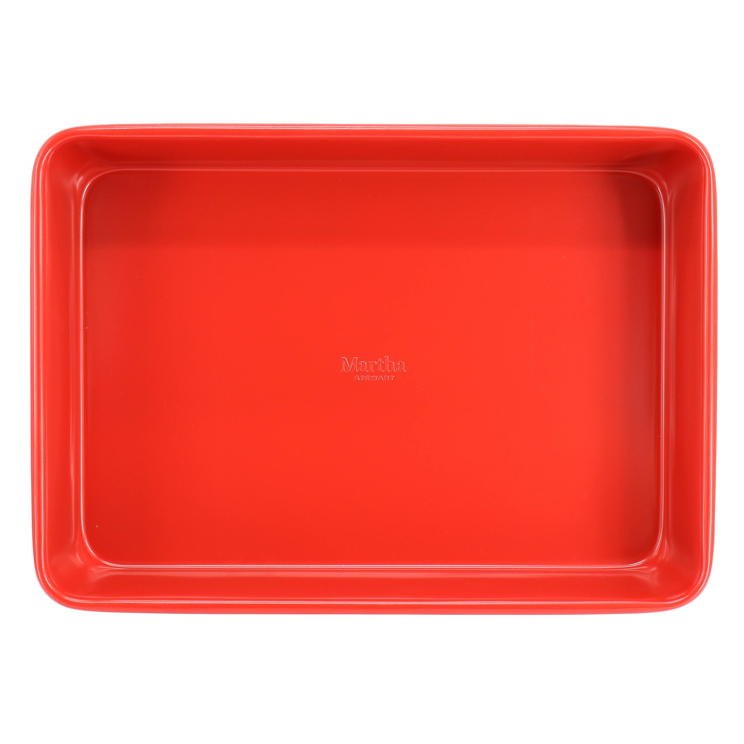 Martha Stewart 3 Piece Carbon Steel Bakeware Set in Red and Plaid Bed