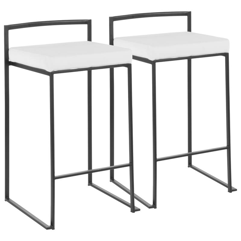 Porch & Den Forrest Contemporary Black Stackable Fully Welded Counter Stool (Set of 2) - White Velvet