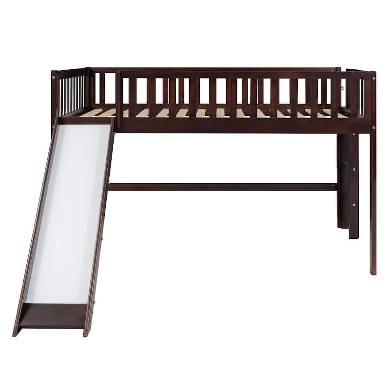 Low Loft Bed Toddler Bed Kids Bed with Slide and Ladder Bed Bath