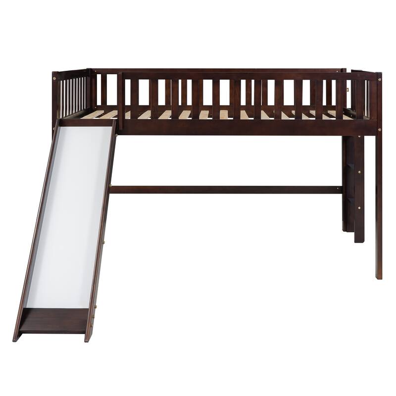 Low Loft Bed Toddler Bed Kids Bed with Slide and Ladder