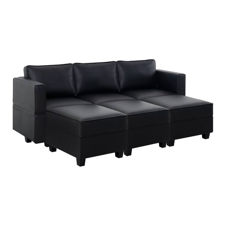 Modular Convertible Sectional Sofa Bed - Reversible Sleeper Couch - Sofa with triple ottoman,Black