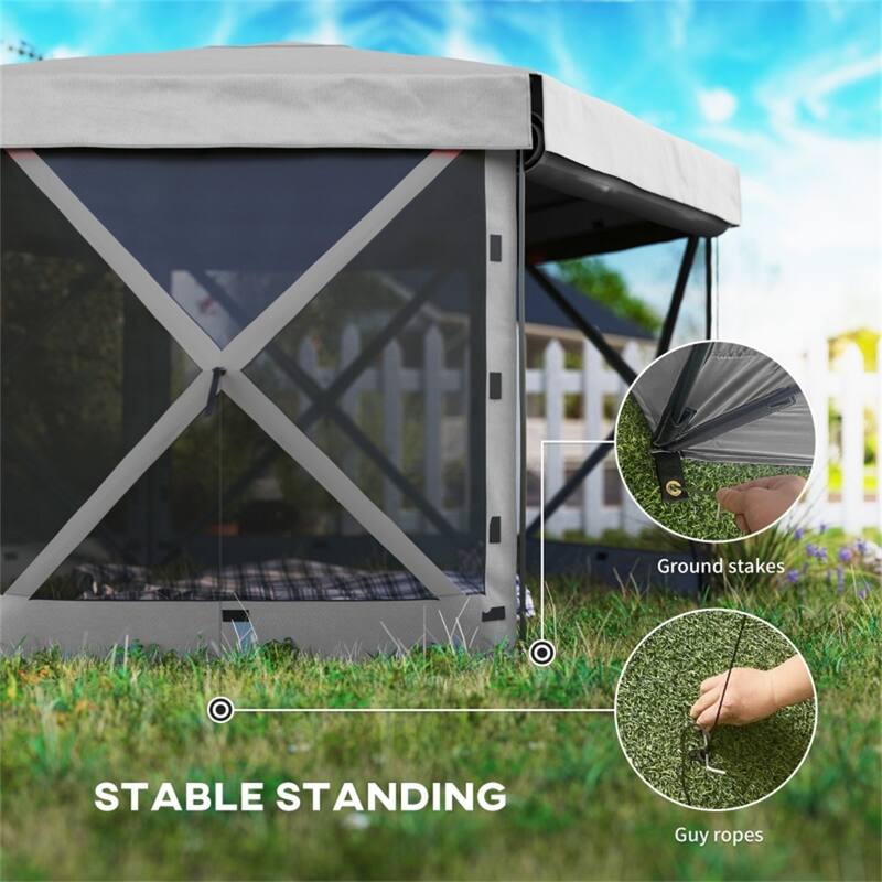 Dark Grey Oxford Fabric Fiberglass Canopy Tent 10-12 People - 70.9” L x 70.9” W x 86.6” H