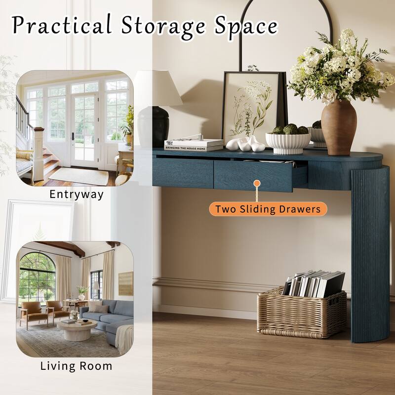55" Entryway Table with Oval Top and 2 Drawers for Living Room