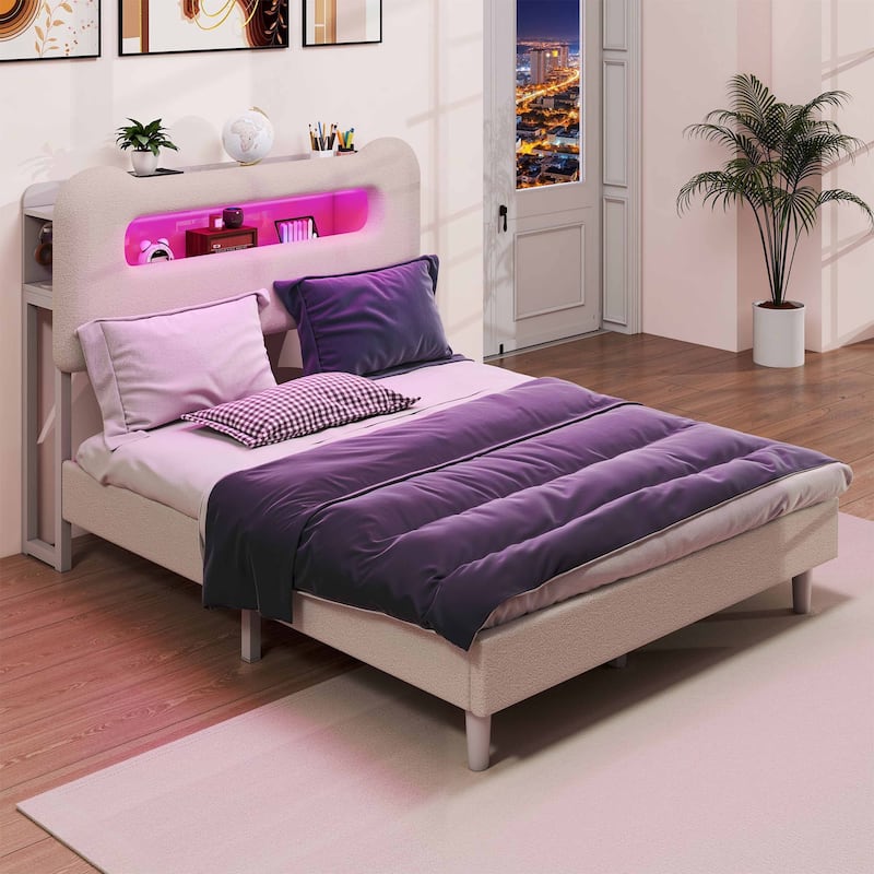 Storage Upholstered Platform Bed with LED Lighting Included