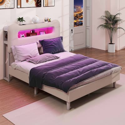 Storage Upholstered Platform Bed with LED Lighting Included