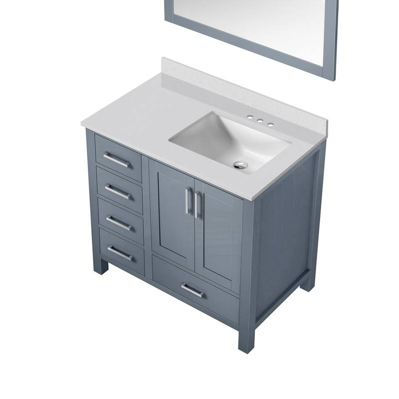 Jacques 36 in. W x 22 in. D Right Offset White Bath Vanity, Cultured Marble Top, and 34 in. Mirror