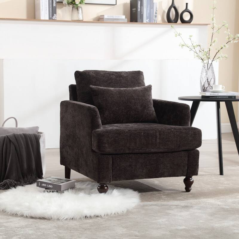 Mid Century Modern Chenille Fabric Armchair with Solid Wood Frame