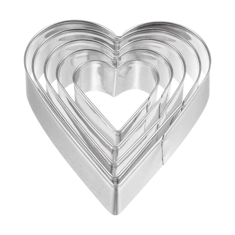 5pcs Cookie Cutters, Heart Shaped Stainless Steel Biscuit Cookie Cutter - Silver