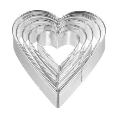 5pcs Cookie Cutters, Heart Shaped Stainless Steel Biscuit Cookie Cutter - Silver