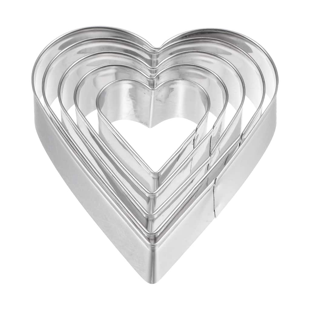 5pcs Cookie Cutters, Heart Shaped Stainless Steel Biscuit Cookie Cutter - Silver