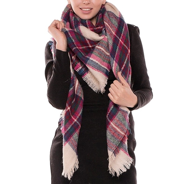 Women Plaid Blanket Shawl Scarf for Fashion Wear & Winter - 56" x 56"