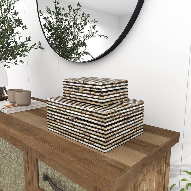 Mother of Pearl Handmade Geometric Box with Hinged Lid (Set of 2)