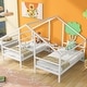 preview thumbnail 1 of 20, Double Twin Size Triangular House Kids Beds Frame with Built-in Table for Shared Space, Solid Pine Construction, White White