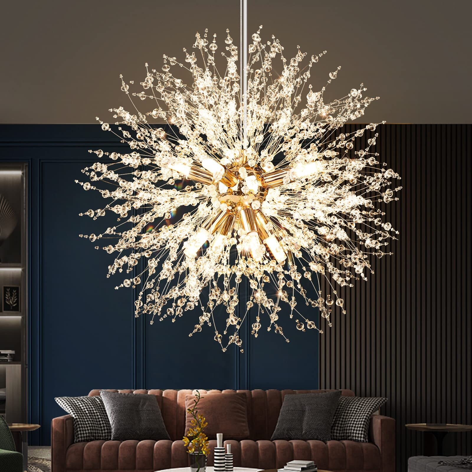Modern Gold Crystal Chandeliers Firework, 8-Light Dandelion