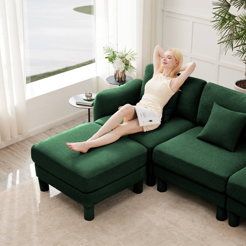 GDFStudio - Boucle U-Shaped 3-Seater 109.4" Sectional Sofa with 2 Movable Ottomans