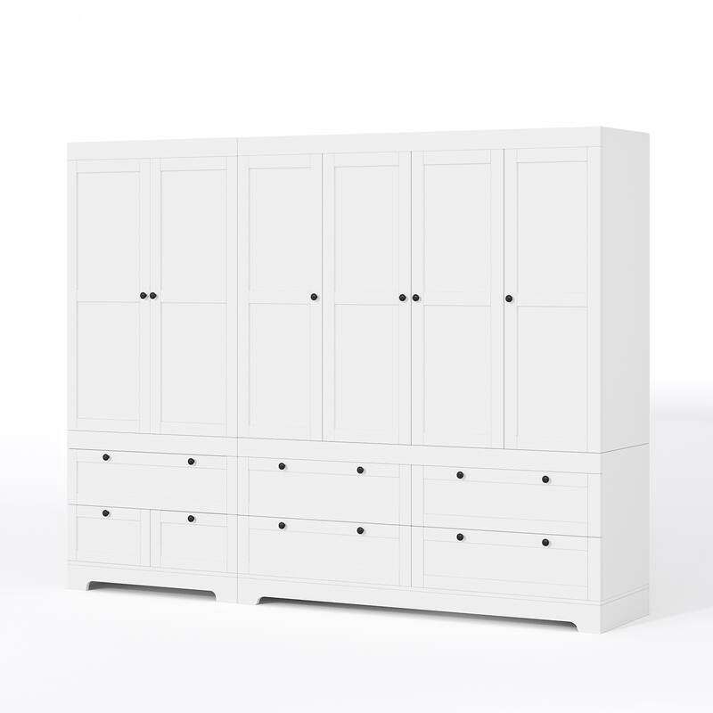 Meyreso White Modular Wardrobe Closet with Drawers, Convertible Stacking Armoire - N/A