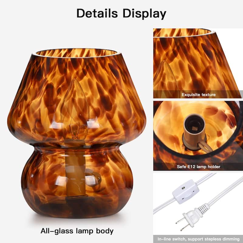 Brown Leopard Print All-glass Table Lamp with Inline Switch - 5.75'' x 5.75'' x 7.25'' (L x W x H)