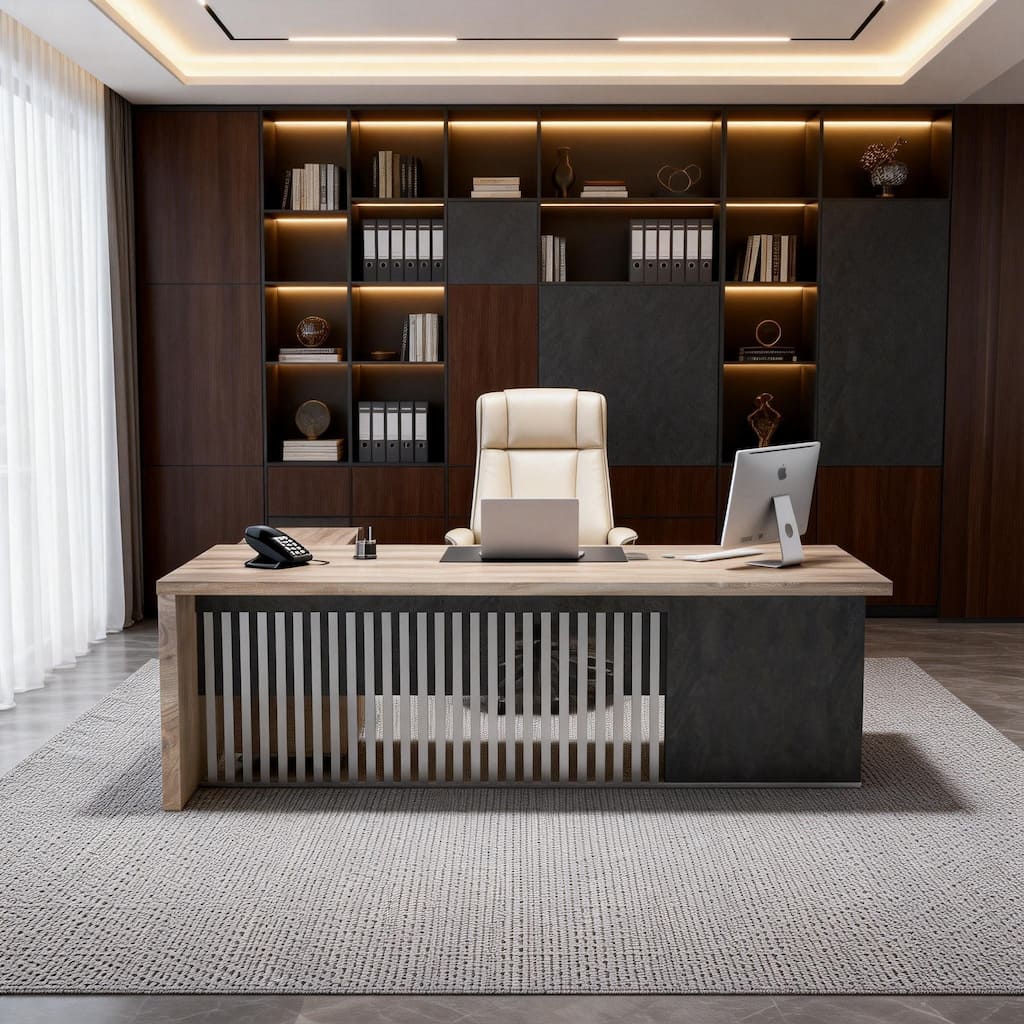 WESOME L-shaped Executive Office Desk with 2 Drawers 4 Wheels File Cabinets Cable Management