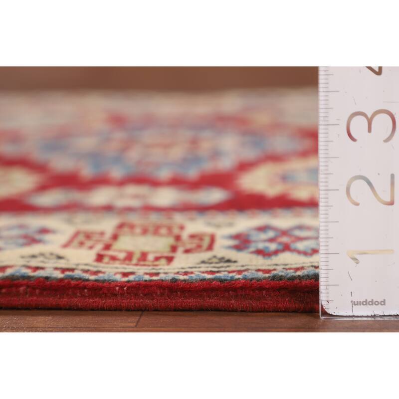 Geometric Red Kazak Accent Rug Handmade Wool Carpet - 2'9" x 4'0"